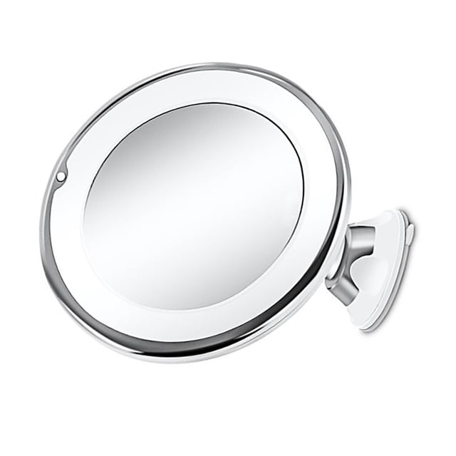 Espejo de maquillaje LED de forma redonda con aumento de 10X y ventosa con rotación de 360 grados y espejo iluminado