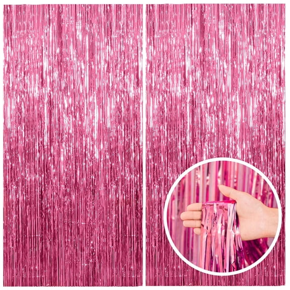 2 Pack Pink Tinsel Curtain Backdrop Party Decorations