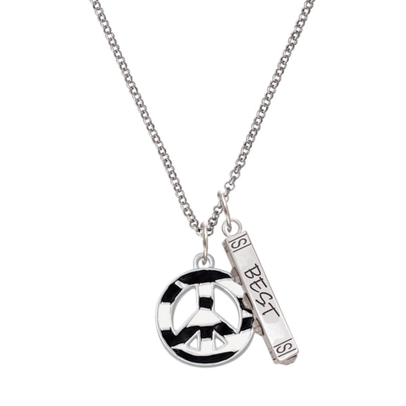 Delight Jewelry Silvertone Large Zebra Print Peace Sign Silvertone Best Friends Forever Bar Charm Necklace, 23"
