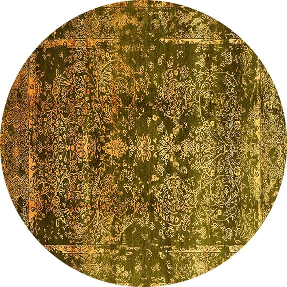 Ahgly Company Indoor Round Oriental Yellow Industrial Area Rugs, 3' Round