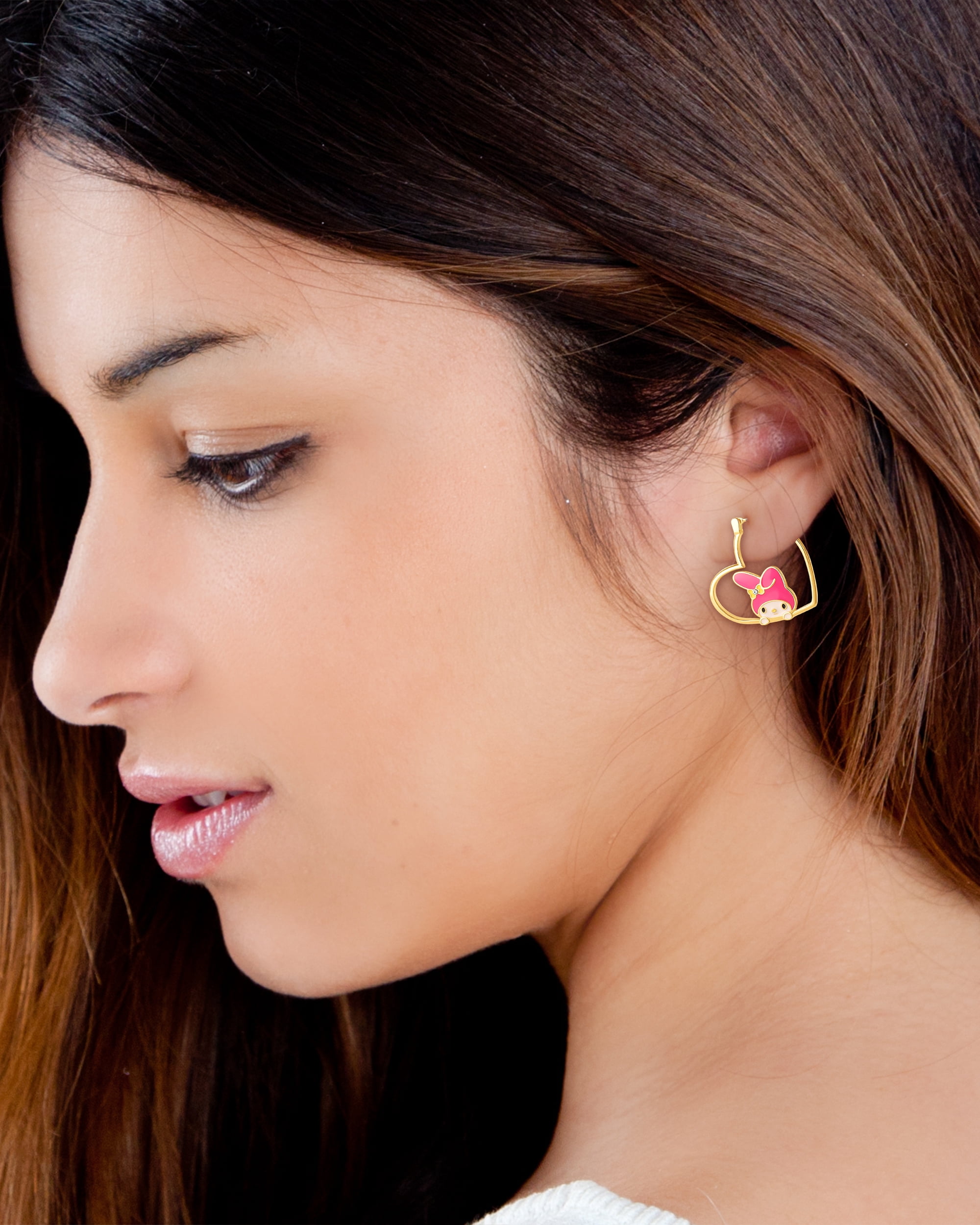 Sanrio Hello Kitty Brass My Melody Heart Hoop Earrings