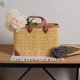 thumbnail image 1 of RECTANGULAR STRAW MARKET BAG LEATHER HANDLES, 1 of 4