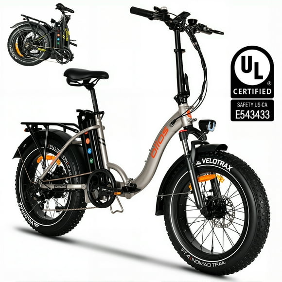 OIIOS Electo Electric Bike Folding Fat Tire for Adults - 48V15.6Ah 750W UL Certified - Step Thru - Digital Display - Commuter Design - Beige