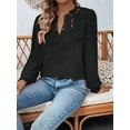 thumbnail image 2 of Womens Tops V Neck Boho Long Sleeve Shirts Dot Chiffon Blouses Flowy Lace Crochet Clothing Casual Trendy Tunic Black L, 2 of 7