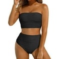 thumbnail image 1 of High Waisted Bandeau Bikini Set Women Strapless Two Piece Swimsuits Ribbed Longline Full Coverage Bathing Suits Swimwear, 1 of 5