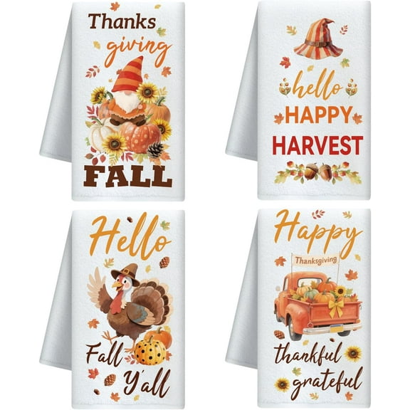 Thanks Autumn Decorative Kitchen Towels Set of 4 Soft Absorbent Microfiber Dish Towel for Kitchen Tea Coffee Bar Home Best Gift for Housewarming Thanksgiving Birthday
