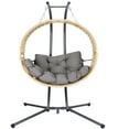 thumbnail image 4 of Miekor Furniture Double Hanging Egg Chair with Stand for Outdoor,Oversized 2 Person Wicker Rattan Swing Chair w/Convertible Armrest for Reclining Seat,All-Weather Cushion,700Lbs Cap. MK0186, 4 of 8