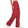 thumbnail image 6 of aohooy Womens Cotton Cargo Pants - Summer Casual Muilti Pockets Elastic Waisted Hiking Pant Basic Athletic Plus Size Outdoor Workout Trousers, 6 of 9