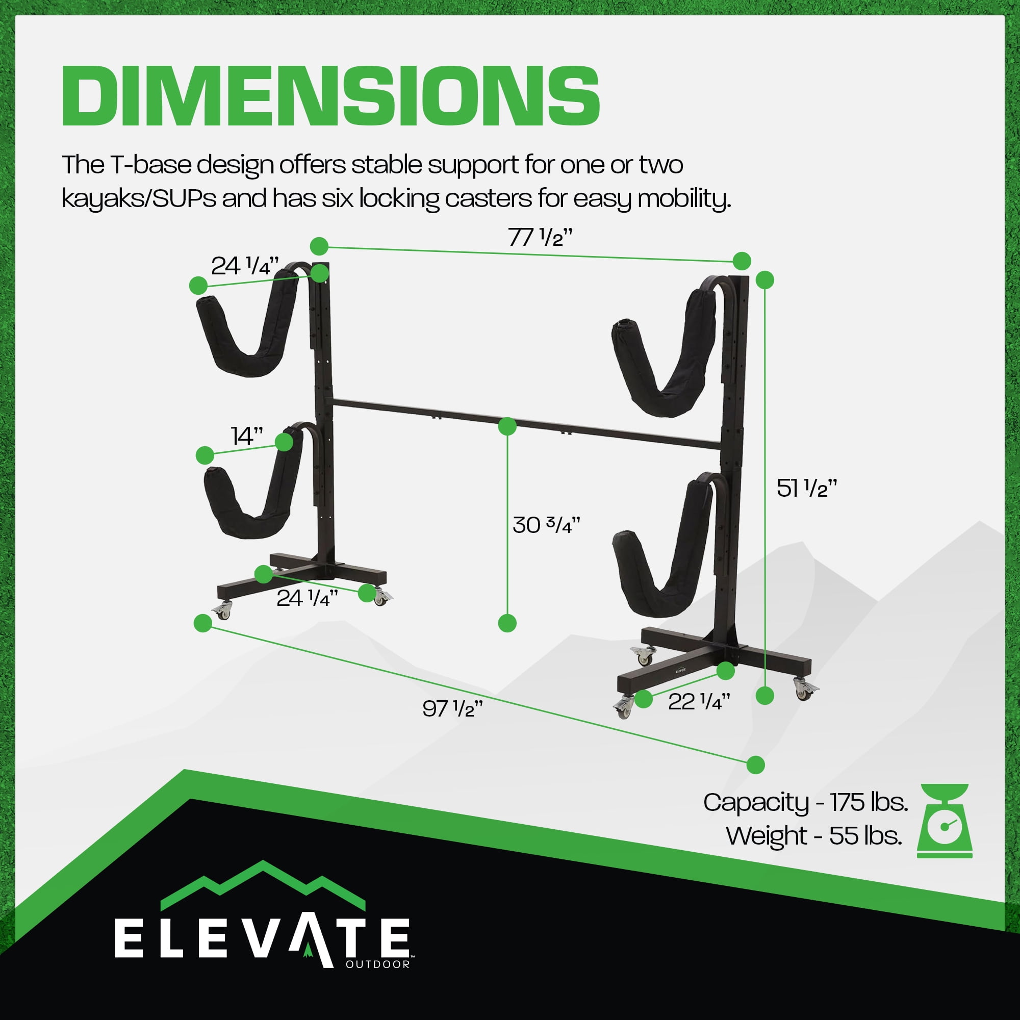 Elevate Outdoor Freestanding Storage Rack for 2 Kayaks or SUPs with 175 lb. Capacity
