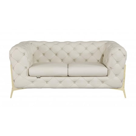 69 in. All Over Tufted Italian & Gold Leather Loveseat, Beige