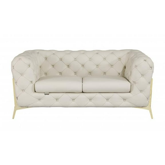 69 in. All Over Tufted Italian & Gold Leather Loveseat, Beige