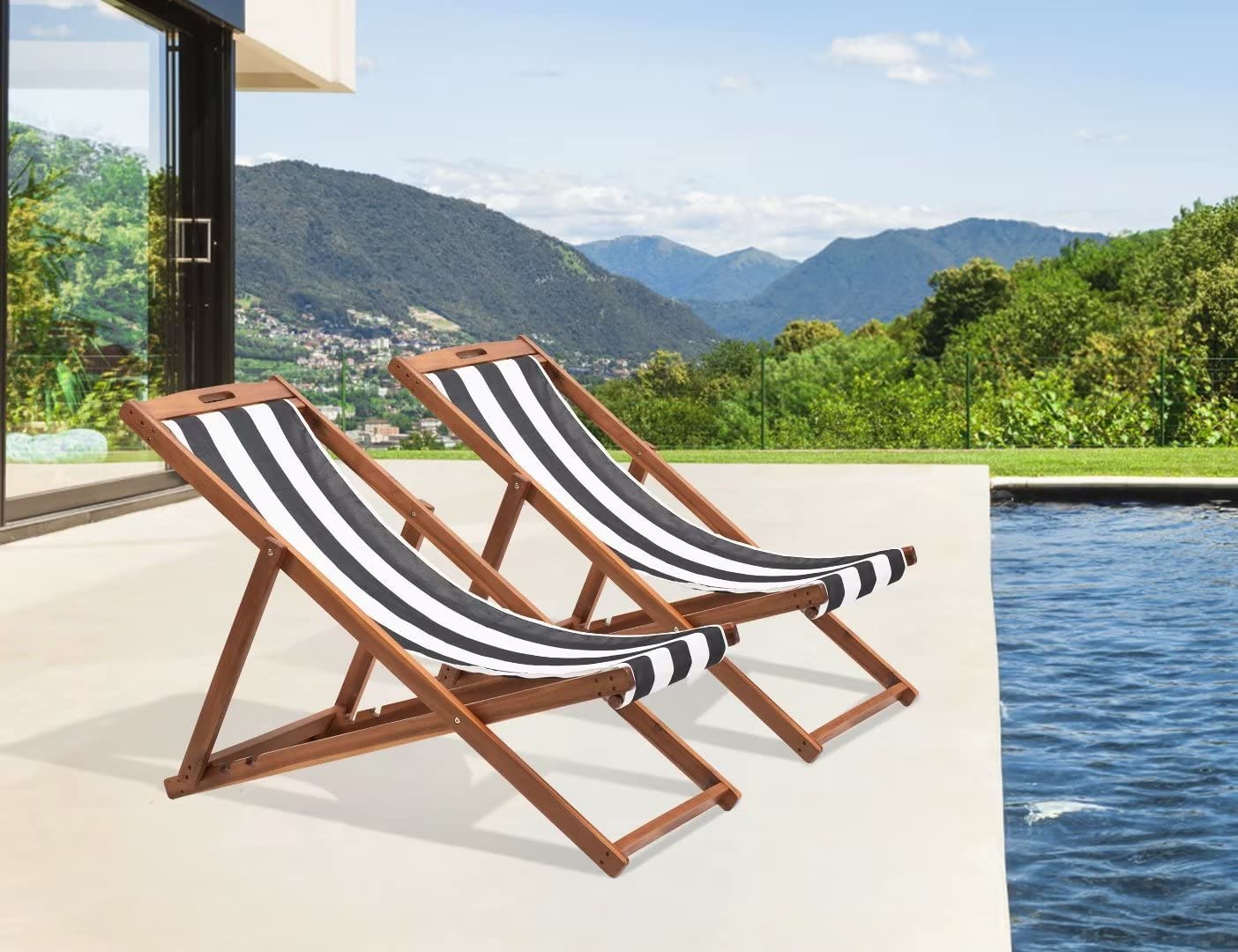 Beach Sling Chair Set of 2,  Adjustable Reclining Beach Chair  Outdoor Foldable Lounge Chairs for Garden, Backyard, Poolside, Balcony - image 1 of 7