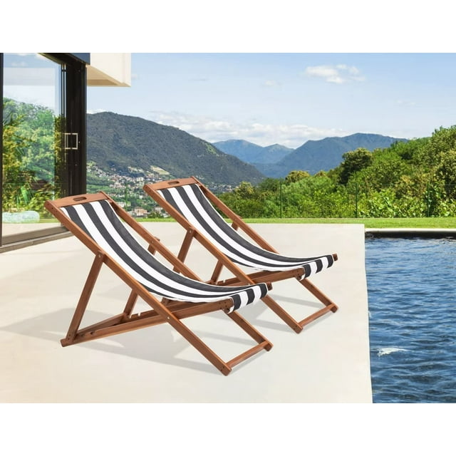 Beach Sling Chair Set of 2,  Adjustable Reclining Beach Chair  Outdoor Foldable Lounge Chairs for Garden, Backyard, Poolside, Balcony