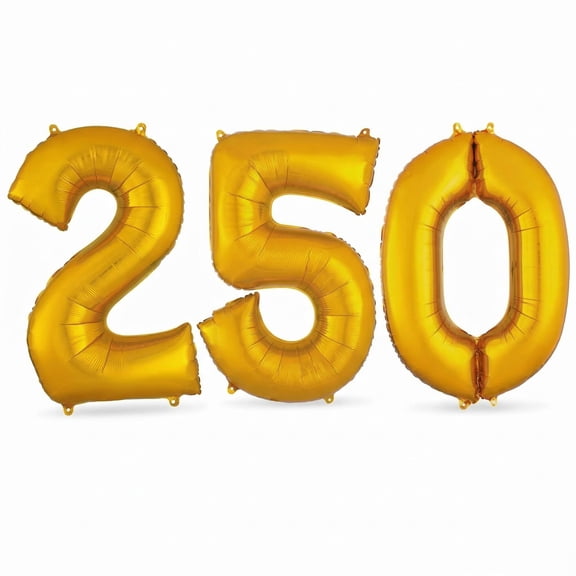 Amscan America 250 Gold Foil Balloon Set, 3 Count, 34in Number Balloons (2, 5, 0) Supershape Decorations