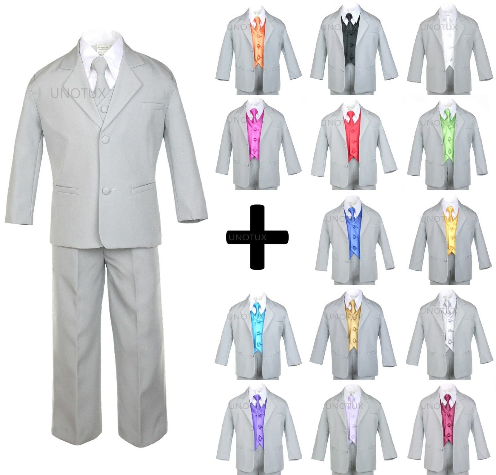 New Boy Toddler Kid Formal Wedding Tuxedo Suit Vest Free Yellow Tie 6PC 2T-4T 