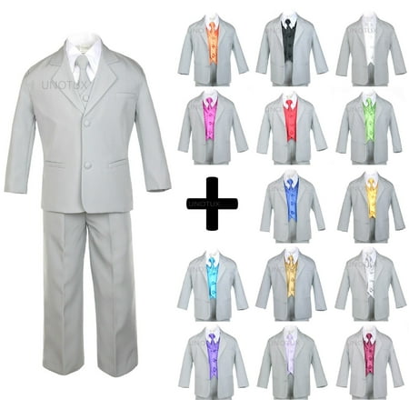 

7pcs Baby Toddler Boys Kids Teen Wedding Formal Tuxedo Suits Light Gray sz S-20