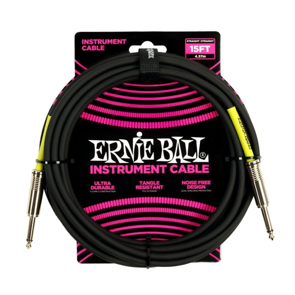 Cable para Instrumentos Ernie Ball Negro 4,6 m Recto a Recto