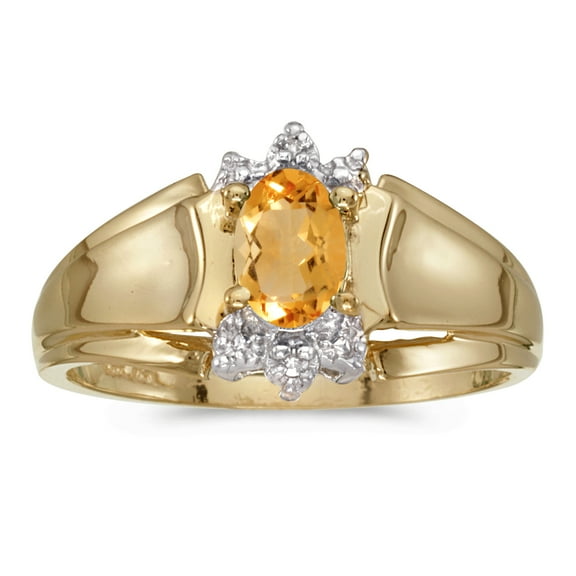 14k Yellow Gold Oval Citrine And Diamond Ring