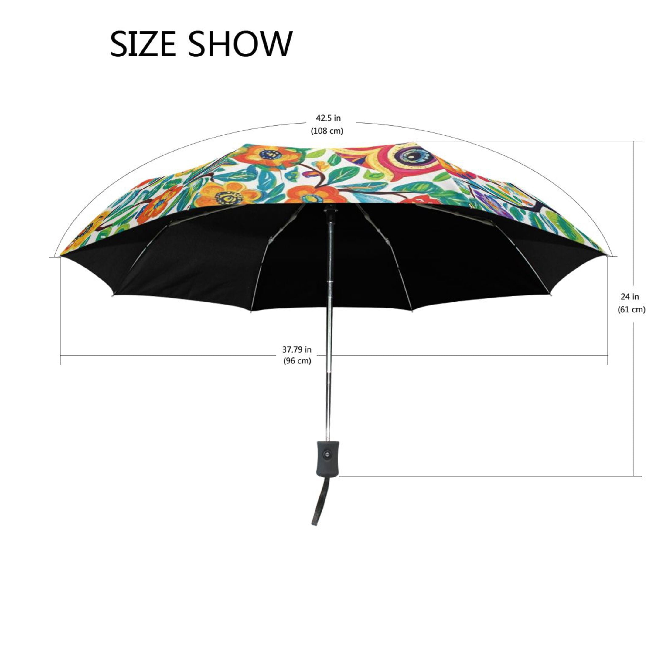 YAZAOO One-Touch Auto Open Close Rain Umbrella With Creative Charming Owls Amongst Nature Pattern