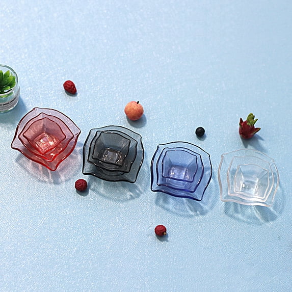 3Pcs Dollhouse Fruit Bowl Simulated Realistic Transparent Miniature Snack Candy Tray Kitchen Furniture Model for Gifts