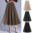 thumbnail image 2 of Women Midi Skirt Elastic High Waist A-Line Skirt Solid Color Double Sided Reversible Design Autumn Winter Skirt, 2 of 8