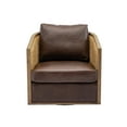 thumbnail image 3 of JINS & VICO 360° Swivel Barrel Chair with Cushions, PU Leather & Wood Frame, Brown, 3 of 7