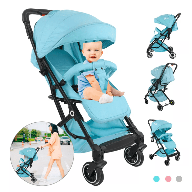 Carriola De Bastón Para Bebé Portátil Plegable Reclinable Azul GNBSR02