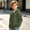 thumbnail image 6 of CYRBOKO Hooded Sweatshirts for Boys, Full Zip Long Sleeve Waffle Knit Casual Kids Outerwear Hoodie Size 6 Army Green, 6 of 10