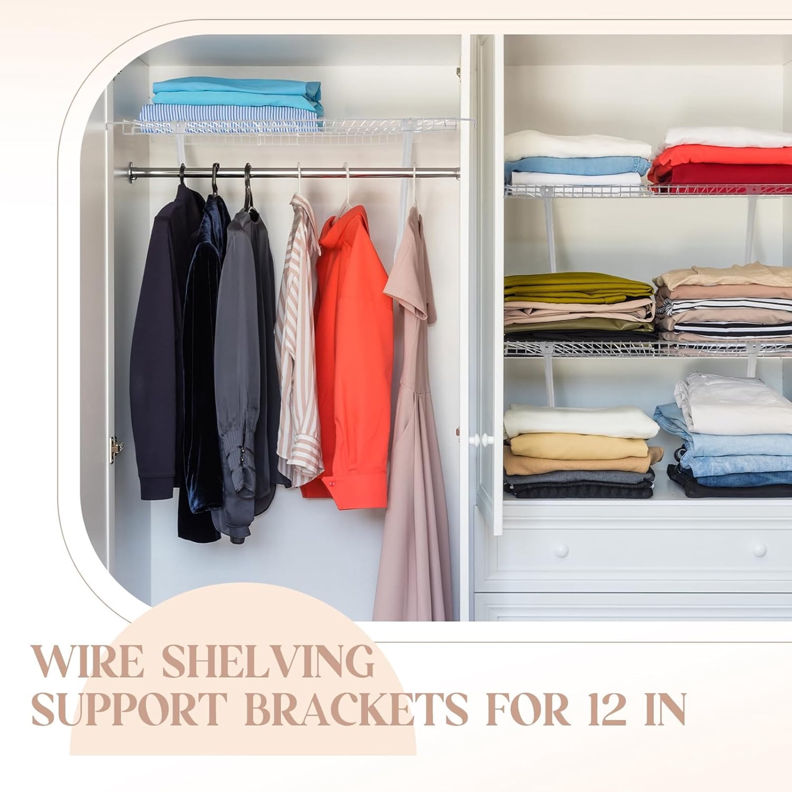 RUISINERY Pack of 6 Wire Shelf Brackets for Closet Organization 17Inch Stainless Steel Wall Mount With Screws and Anchors