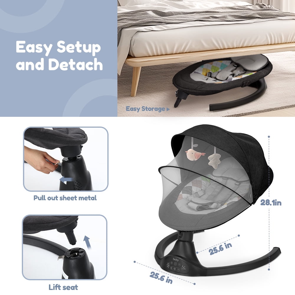 Electric Baby Swing, Caveen Infant Swing Rocker with Remote Control, 5 Sway Speeds, Bluetooth Music, Black