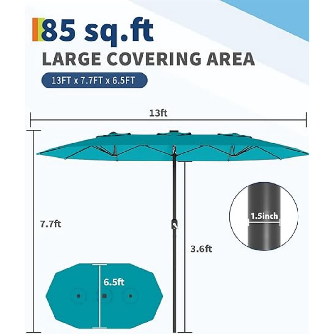 13FT Outdoor Umbrellas for Patio, Double-Sided Rectangular Patio Umbrella Market Umbrella with Base Waterproof and Windproof Fade Resistant Canopy for Deck Pool Garden Backyard