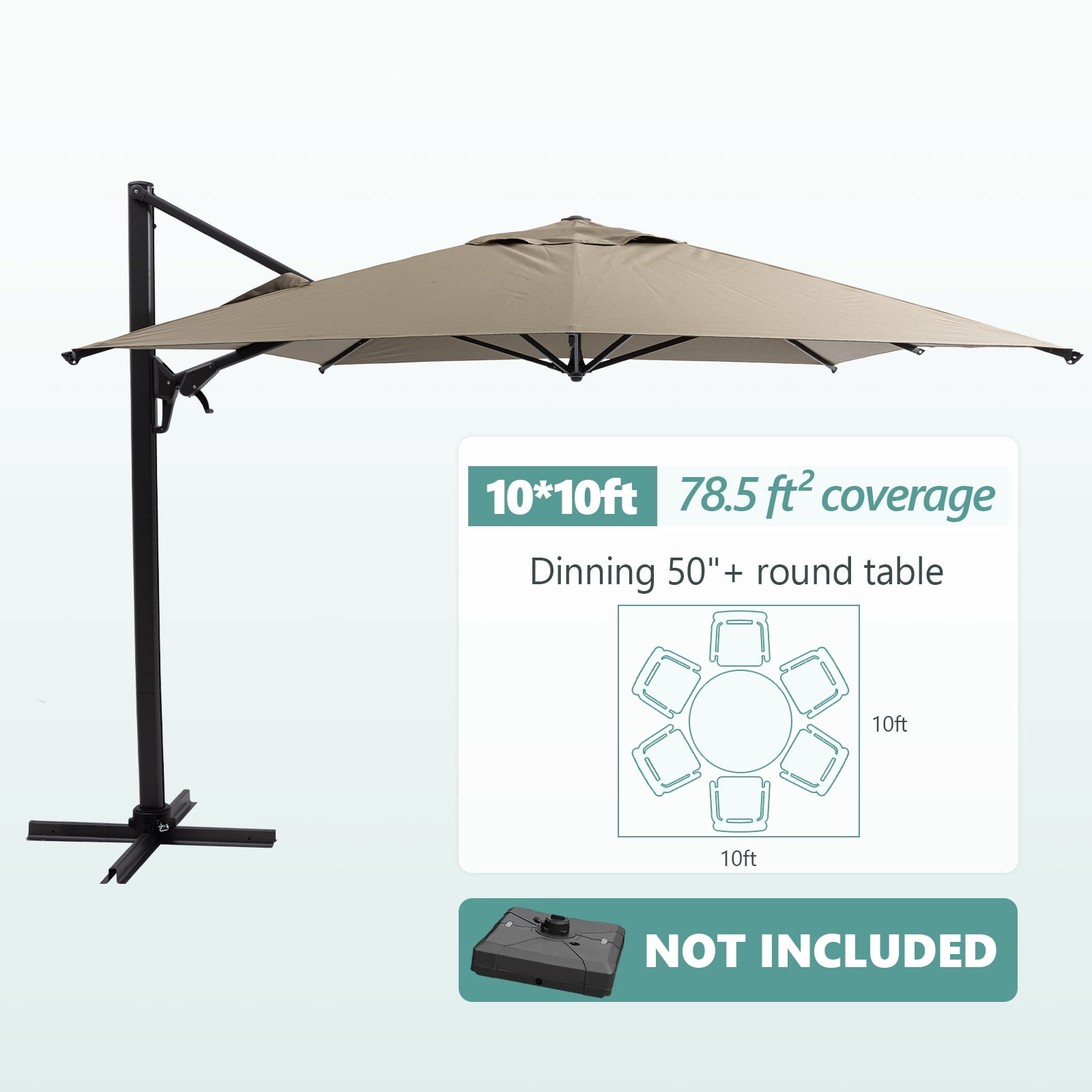 COSIEST 10FT Khaki Double Top Cantilever Outdoor Umbrellas, Large Square Windproof Patio Umbrella for Garden, Deck, Pool