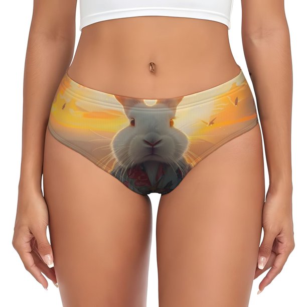 Balery Flower Meditating Rabbit Ropa Interior de Algodón para Mujer con Dibujo – Braguitas Cómodas y Elásticas, Estilo Clásico-3X-Large