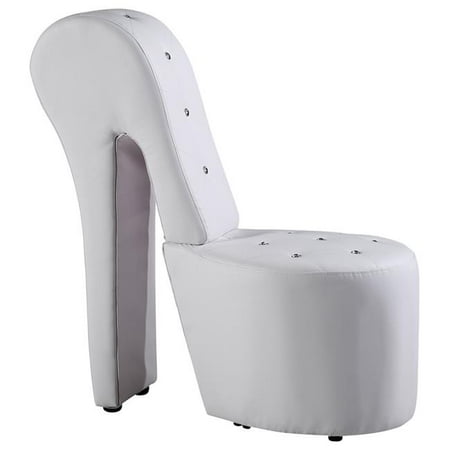 

High Heel Faux Leather Crystal Studs Shoe Chair White