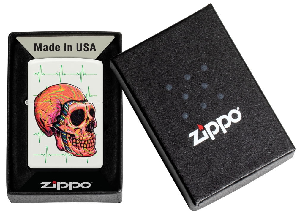 Zippo Cyber Skull Design White Matte Pocket Lighter