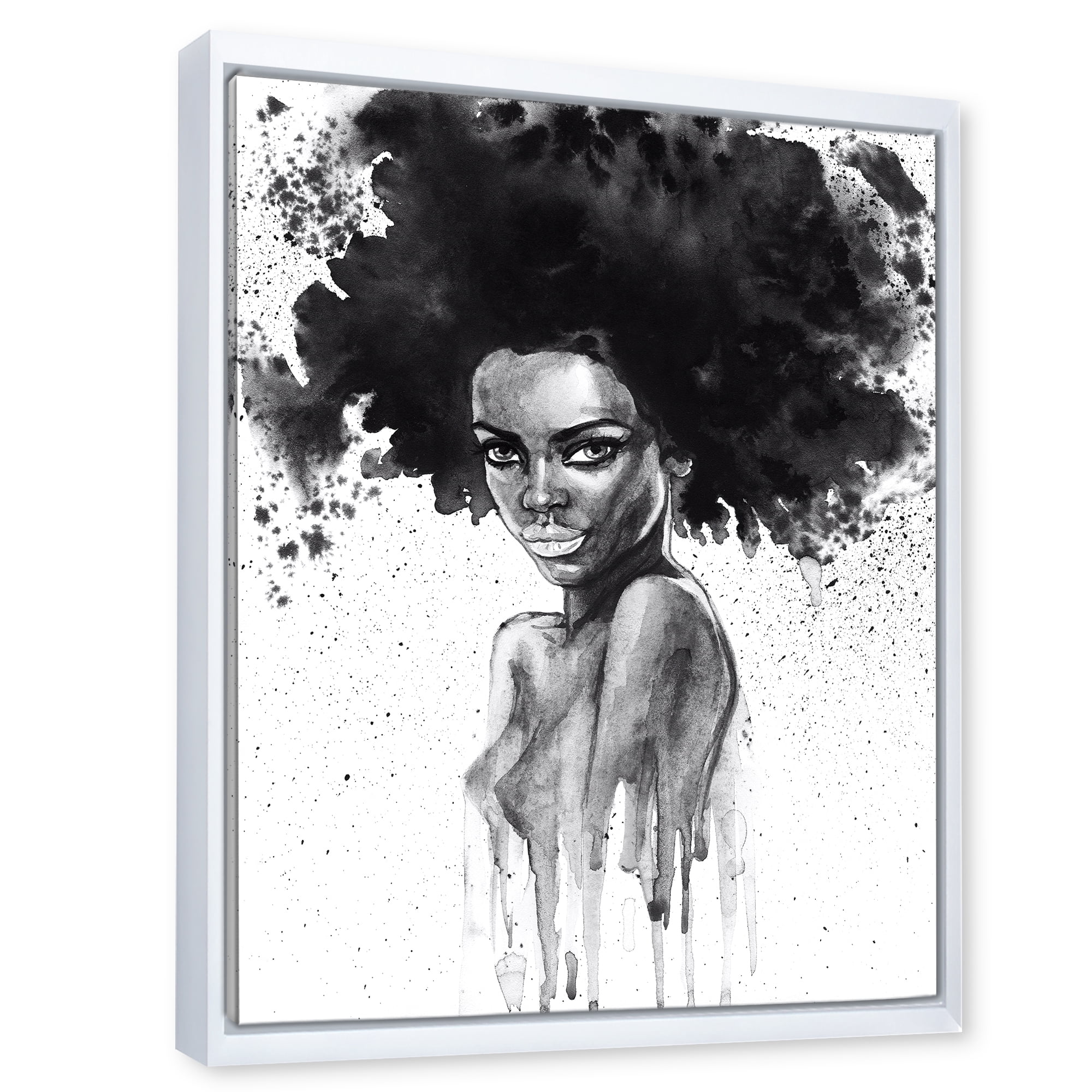 Designart 'Black and White Portrait of African American Woman III' Modern Framed Canvas Wall Art Print
