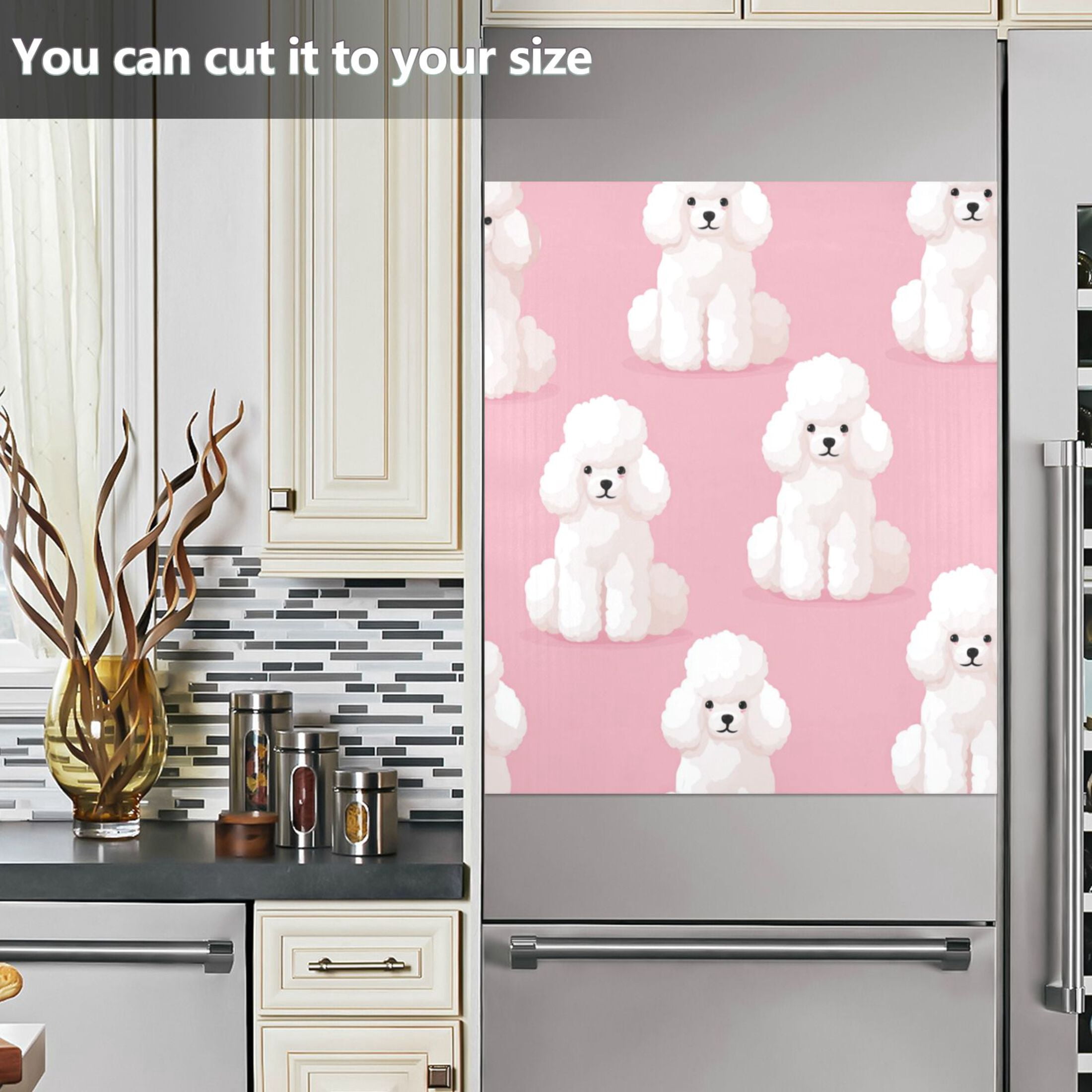 Dishwasher Magnetic Refrigerator Magnet Cover Sticker Home Decorative 23"x26" White Poodles