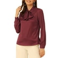 thumbnail image 1 of INSPIRAR CHIC Blusa de satén de manga larga con cuello de lazo para mujer en color burdeos, 1 of 5