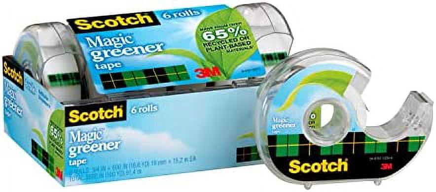 Scotch Magic Greener Tape, 6 Rolls, Numerous Applications, Invisible, Engineered for Repairing, 3/4 x 600 Inches, Dispensered (6123)