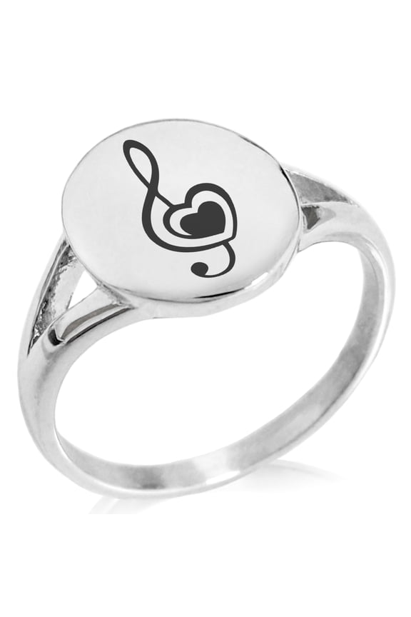 Stainless Steel Treble Clef Heart Minimalist Oval Top Polished Statement Ring