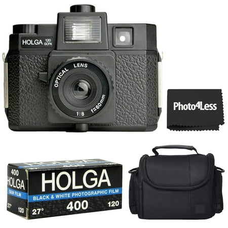Holga 120 GCFN Camera Black with Flash | ISO 400 120 BW Film | Case | Cloth