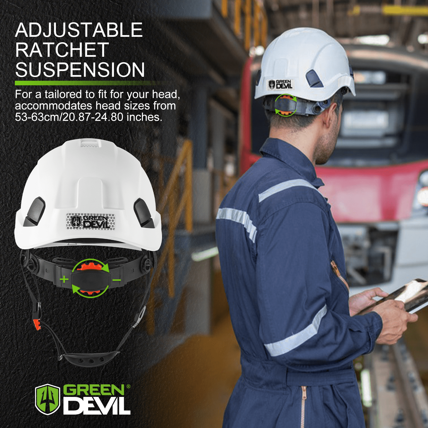 GREEN DEVIL Type 1 Class E Safety Helmet Lightweight Non-Vented Hard Hat for Men Women