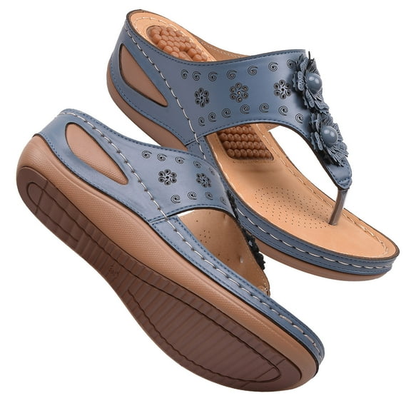 Abcnature Women Sandals Clearance 2023! Women's Flip-Flops with Arch Support Fashion Solid Color Pinch Toe Comfy Sandals Slope Heeled Beach Casual Shoes Summer Athletic Outdoor Beach Sandals