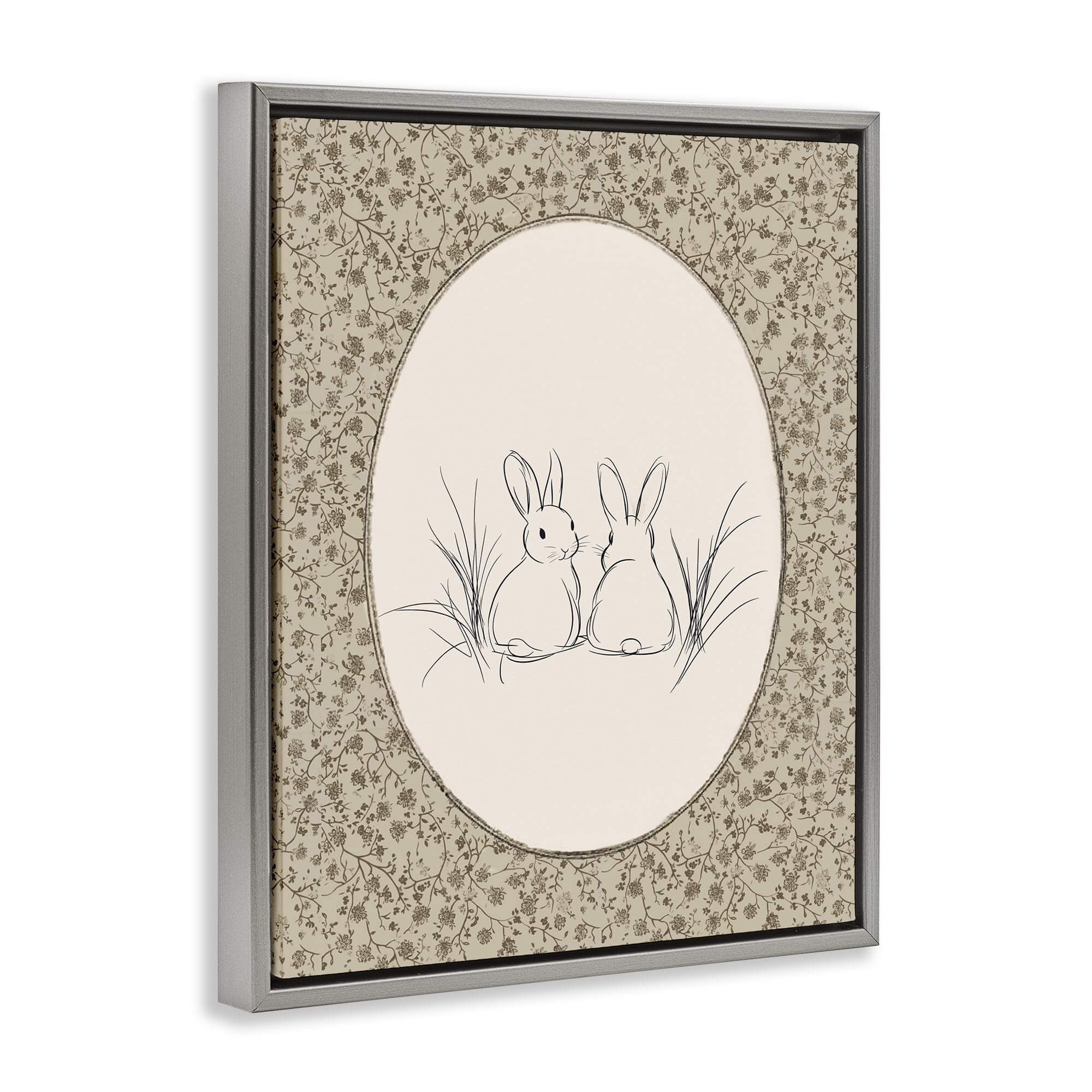 Stupell Industries Vintage Baby Bunnies Gray Framed Floater Canvas Wall Art, design by Ramona Murdock