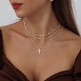 thumbnail image 2 of GOSFRY Layered Cross Necklace for Women Dainty Classic Fashionable Pearl Cross Pendant Layered Necklace Weddings Graduations Days Travel Gifts, 2 of 10