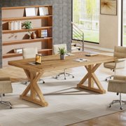 Finmind 63 Solid Wood Executive Desk, Large Simple Writing Study Table for Home Office, Brown
