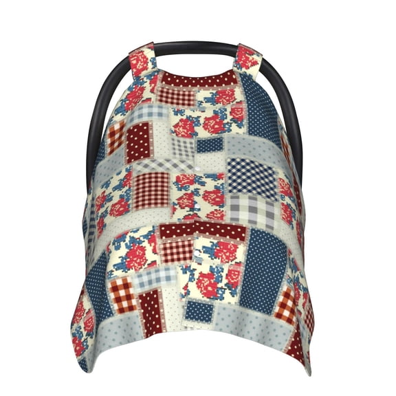 Car Seat Cover Baby - Patchwork In Country Style Breathable Infant Car Seat Cover for Baby Carseat, Lightweight Comfort Baby Essentials Must Haves Newborn Stuff for Girl Boy