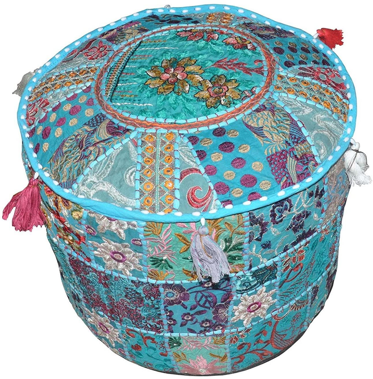 Aakriti Indian Pouf Footstool cover , Indian Cotton, Pouf, Ottoman Pouf
