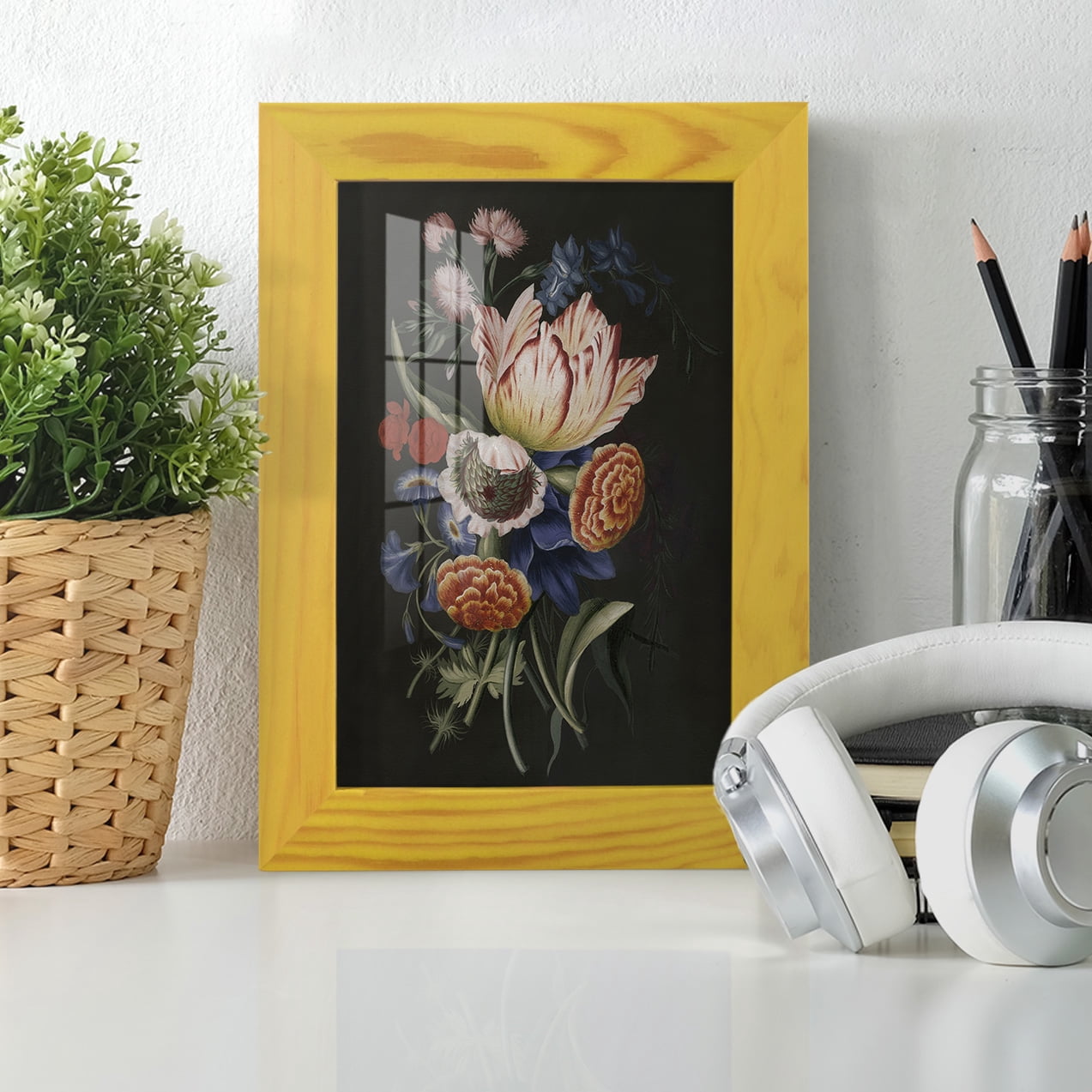 Dramatic Bouquet II -Framed Print w/glass-Sunflower Yellow