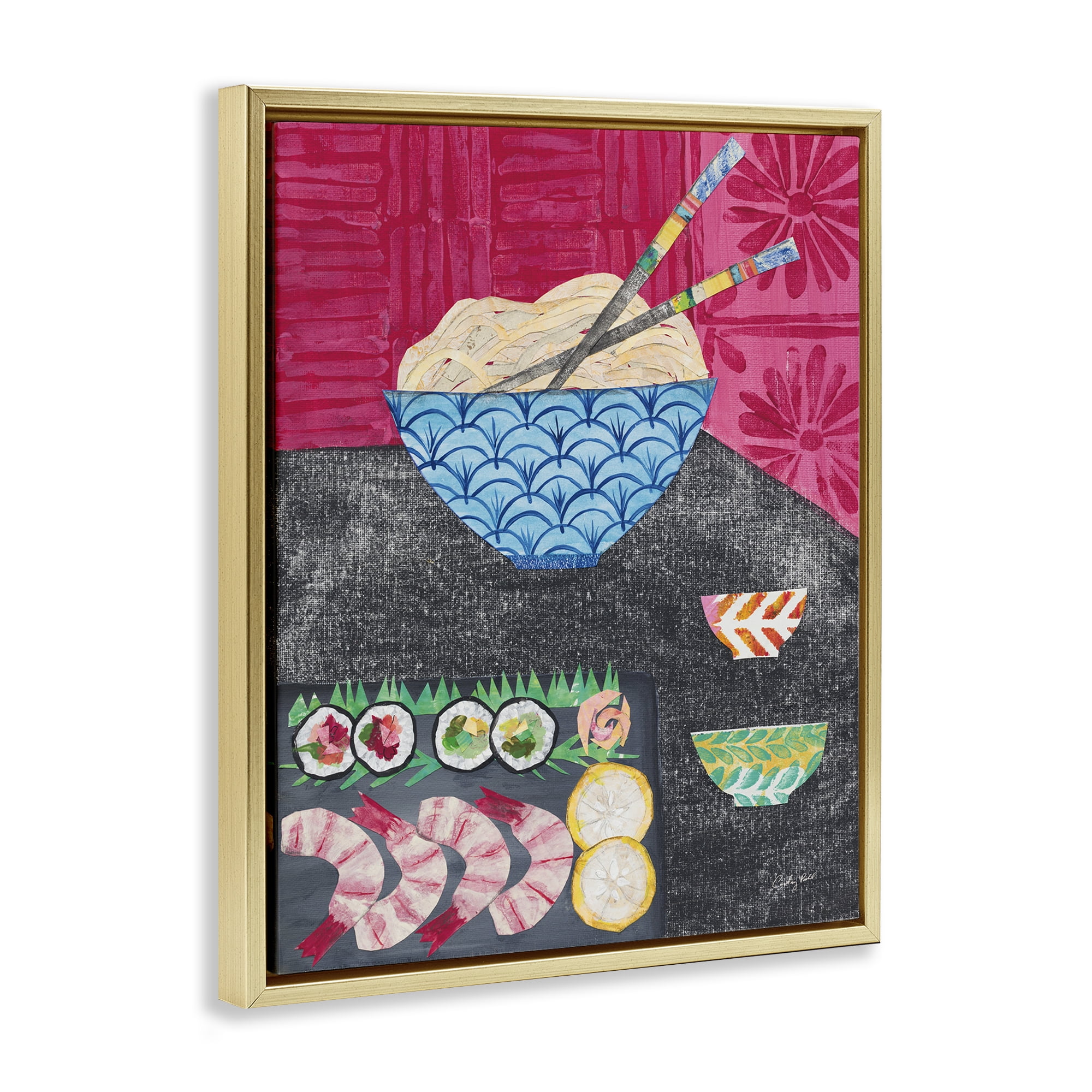 Stupell Industries Patterned Sushi Tablescape Food & Beverage Painting Gold Floater Framed Canvas Art Print Wall Art, 25 x 31